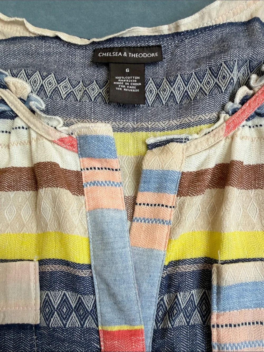 Chelsea & Theodore Multicolor Striped Midi Dress - Blue, Pink, Yellow, Navy - Picture 5 of 10